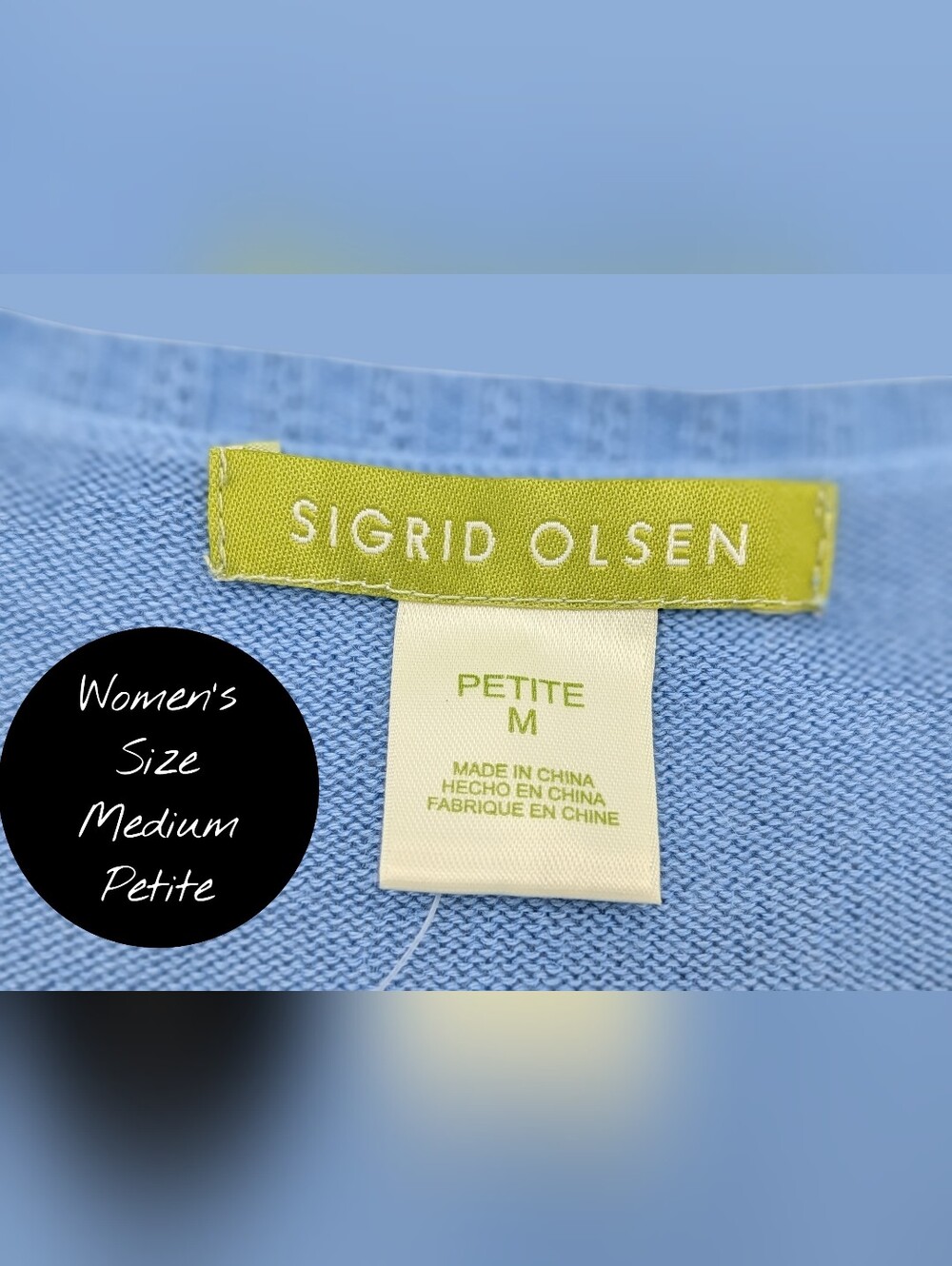 NWT Sigrid Olsen Sz Medium Petite Soft Silk Angora Cardigan Blue Crystal Buttons - Picture 10 of 16